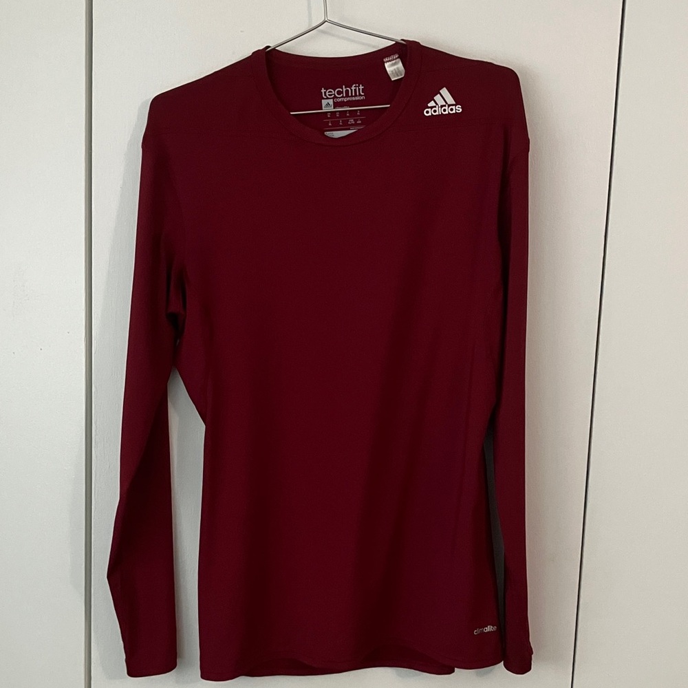 adidas Men's Techfit Long Sleeve Performance Top - Deep Red